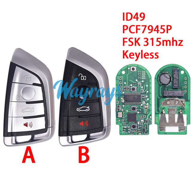 For BMW F series CAS4+ FEM ID49 chip PCF7945P/PCF7953P with FSK 315mhz keyless 3 button remote key
