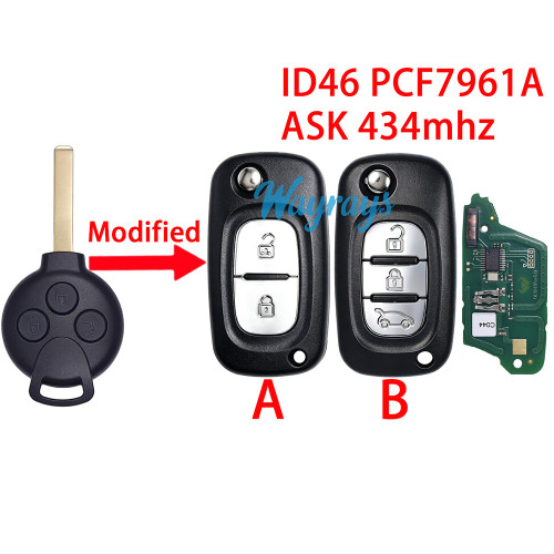 For Benz ID46 chip PCF7961A with ASK 434mhz 2/3 button modified remote key