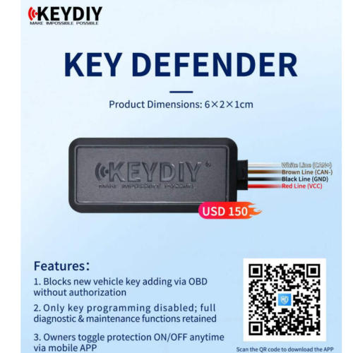 2026 Keydiy KEY DEFENDER，Blocks new vehicle key adding via OBD without authorization,Only key programming disabled; full diagnostic & maintenance functions retained