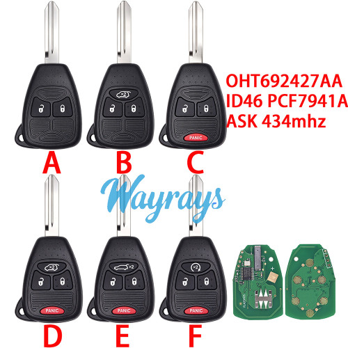 For Chrysler/Dodge OHT692427AA ID46 chip PCF7941A with ASK 434mhz remote key