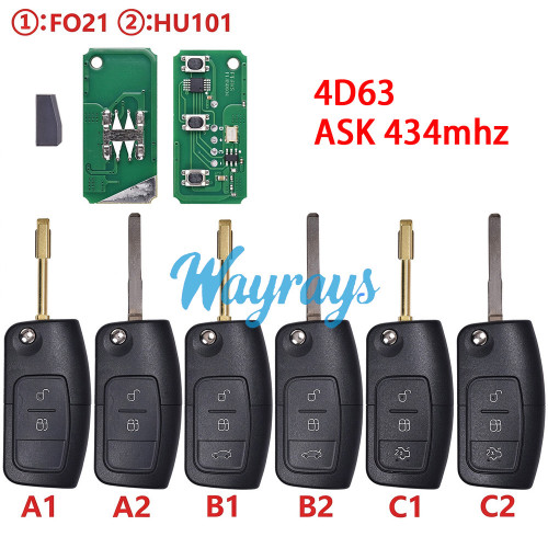 For Ford 4D63 chip with ASK 434mhz 2/3 button remote key