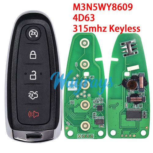 For Ford M3N5WY8609 4D63 chip with 315mhz keyless 4+1 button remote key