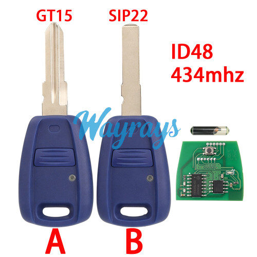 For Fiat ID48 chip with 434mhz 1 button remote key，GT15/SIP22 blade