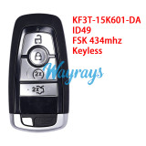For Lincoln KF3T-15K601-DA ID49 chip with FSK 434mhz keyless 4 button remote key