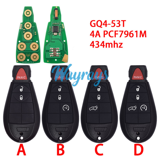 For Chrysler GQ4-53T 4A chip PCF7961M with 434mhz 2+1/3+1 button remote key