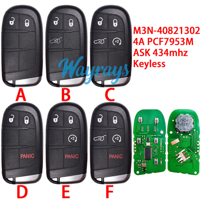 For Chrysler/Jeep Compass M3N-40821302 4A chip PCF7953M with ASK 434mhz keyless remote