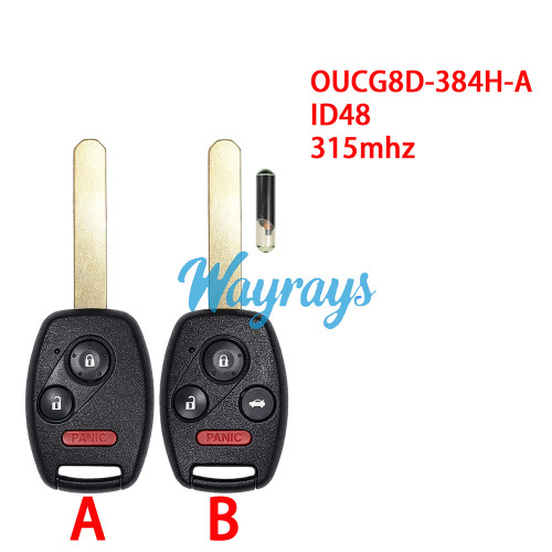 For Honda OUCG8D-384H-A ID48 chip with 315mhz 2+1/3+1 button remote key