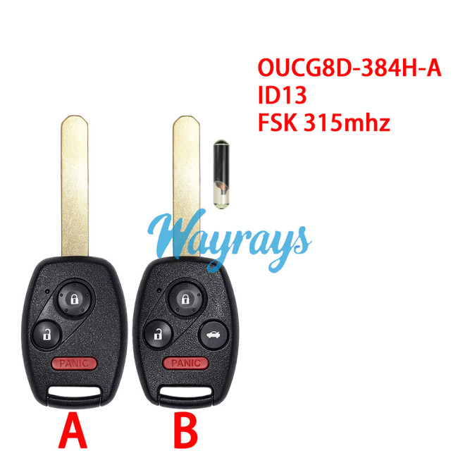For Honda OUCG8D-384H-A ID13 chip with 315mhz 2+1/3+1 button remote key
