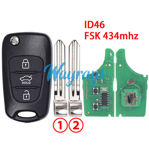 For Hyundai ID46 chip with FSK 434mhz 3 button remote key,choose blade
