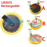 LIR2025 solder lug rechargeable battery，90° solder joint