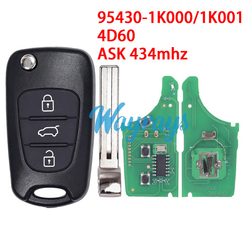 For Hyundai 95430-1K000 95430-1K001 4D60 chip with ASK 434mhz 3 button remote key
