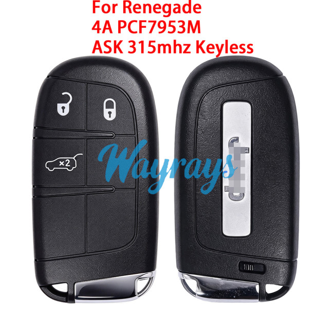 Original for Jeep Renegade 4A chip PCF7953M with ASK 315mhz keyless 3 button remote key