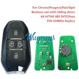 For Citroen Jumpy / Spacetourer，Peugeot Expert / Traveller，Fiat Scudo / e-Scudo，Opel Zafira Life / Vivaro IM3A 4A chip HITAG AES NCF29xxx with FSK 434Mhz keyless 4 button remote key