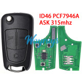 For Opel/Vauxhall ID46 chip PCF7946A with 315mhz 3 button remote key