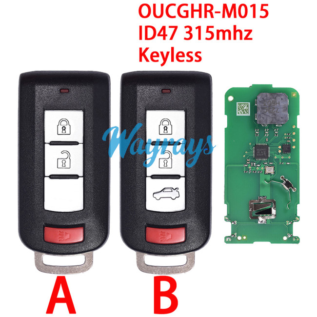 For Mitsubishi Outlander OUCGHR-M015 ID47 chip with 315mhz keyless 2+1/3+1 button remote key