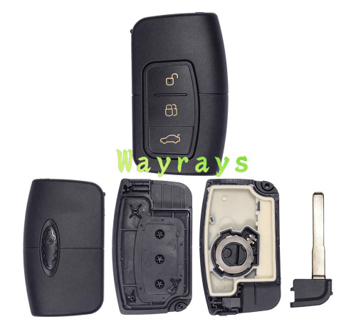 For Ford keyless key shell with emergency key blade with oval logo place
