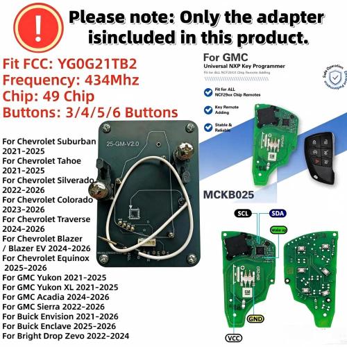 MCKB025 GMC adapters for Nxp killer,1 Minute Clone NXP Smart Key, Support all NXP smart original or aftermarket key fob