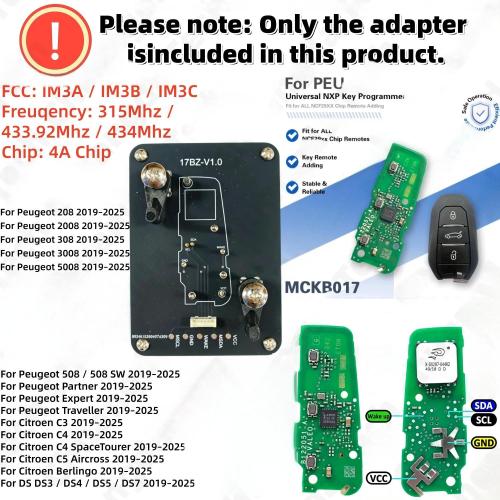 MCKB017 Peugeot adapters for Nxp killer,1 Minute Clone NXP Smart Key, Support all NXP smart original or aftermarket key fob