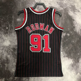 1996 BULLS RODMAN #91 Black Retro Top Quality Hot Pressing NBA Jersey
