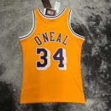 1997 LAKERS O’NEAL #34 Yellow Retro Top Quality Hot Pressing NBA Jersey