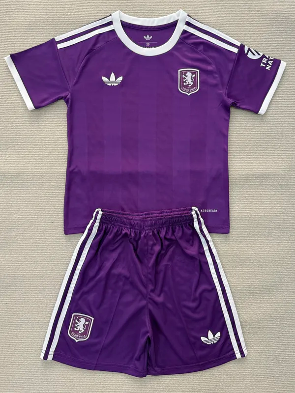 25-26 Aston Villa Purple Goalkeeper Kids Soccer Jersey 1:1 Thai Quality