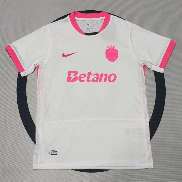 25-26 Sporting Lisbon White Pink Fans Soccer Jersey
