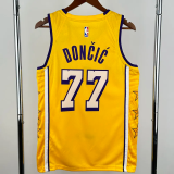 Lakers DONCIC #77 Yellow Top Quality Hot Pressing NBA Jersey(V领)