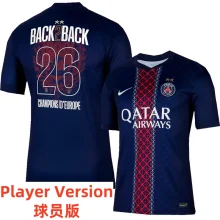 25-26 PSG Home Print 2 Star Champions of Europe 26 Player Version Soccer Jersey