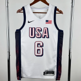 2024 Olympic Game USA JAMES # 6 White Basketball Jersey