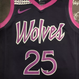 Timberwolves ROSE #25 Purple Black Top Quality Hot Pressing NBA Jersey