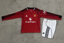 25-26 Man Utd Home Long Sleeve Kids Soccer Jersey（长袖）