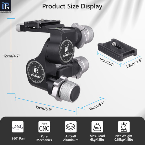 Aluminum Alloy 3 Way Geared Tripod Head INNOREL GR5