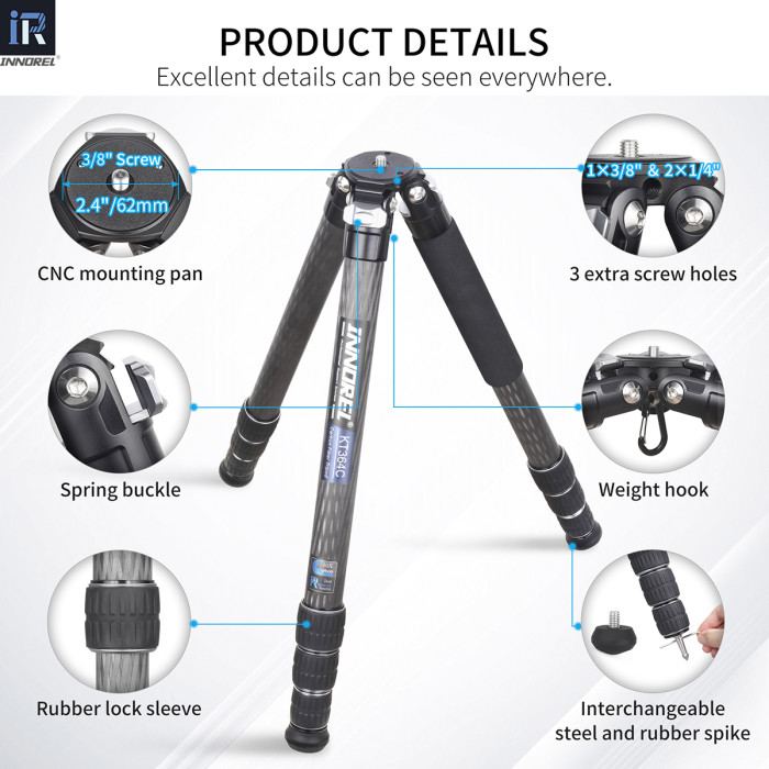 Carbon Fiber Camera Tripod 36mm Tube INNOREL KT364C