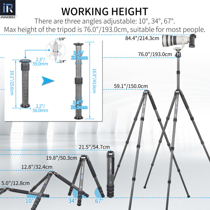 Carbon Fiber Camera Tripod 36mm Tube INNOREL KT364C