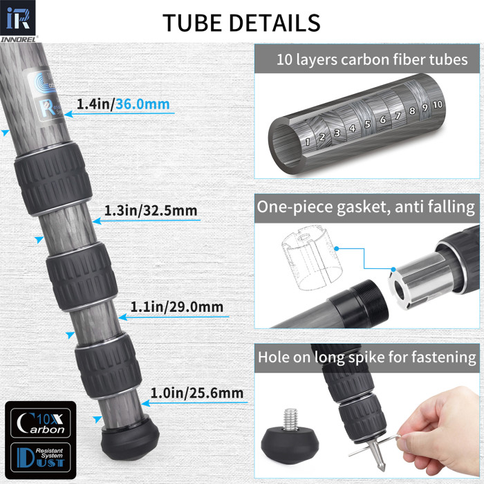 Carbon Fiber Camera Tripod 36mm Tube INNOREL KT364C