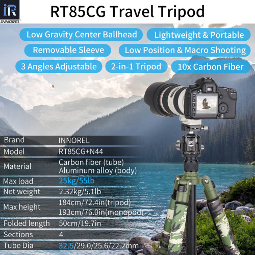 Carbon Fiber Tripod Monopod-INNOREL RT85CG(Green)