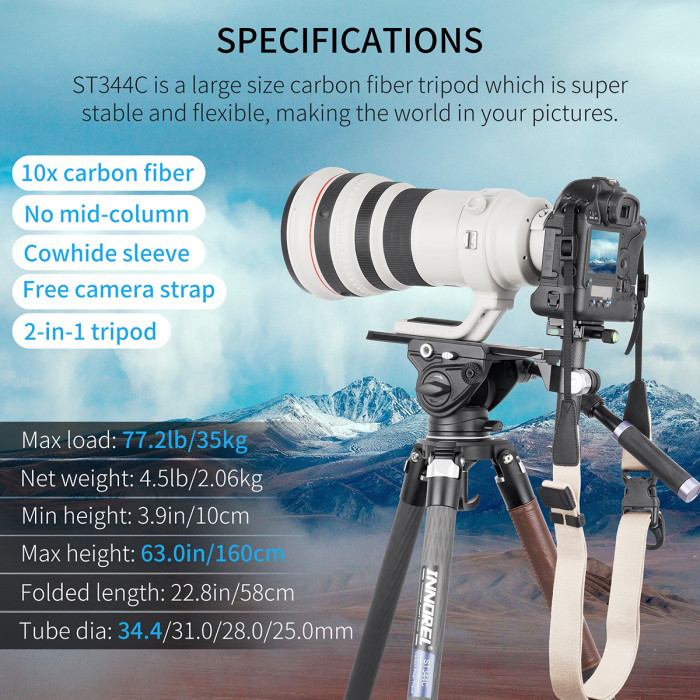 Carbon Fiber Cowhide Sleeve Tripod INNOREL ST344C