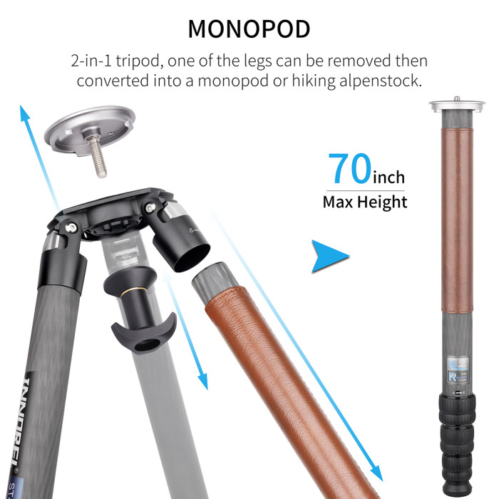 Carbon Fiber Cowhide Sleeve Tripod INNOREL ST424C