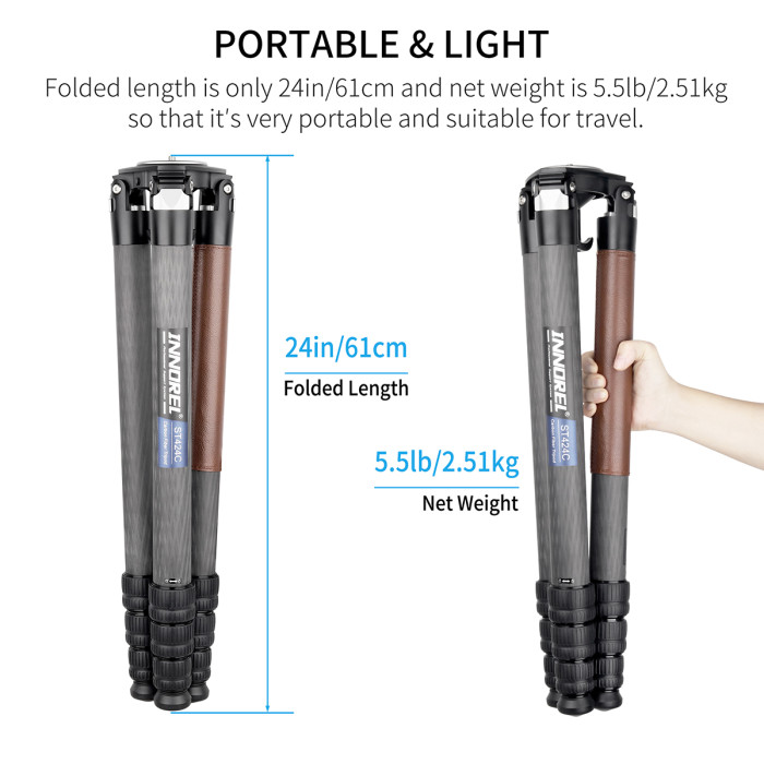 Carbon Fiber Cowhide Sleeve Tripod INNOREL ST424C