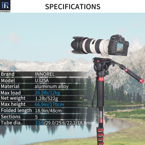 Aluminum Alloy 5-Section Camera Monopod with Fast Flip Lock INNOREL U285A/U325A