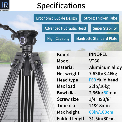 Heavy Duty Video Aluminum Alloy Tripod INNOREL VT60