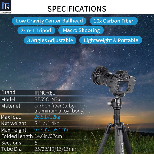 INNOREL RT55C Carbon Fiber Travel Tripod Monopod
