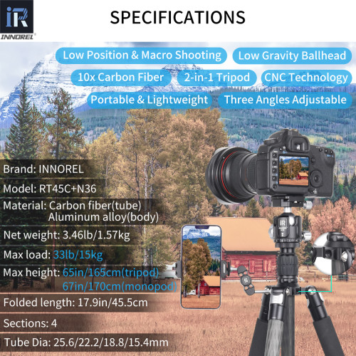 Portable Carbon Fiber Tripod INNOREL RT45C Series