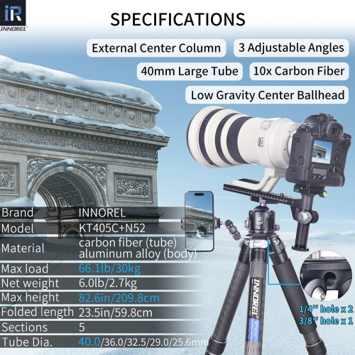 INNOREL Carbon Fiber Compact Tripod KT405C 40mm Tube