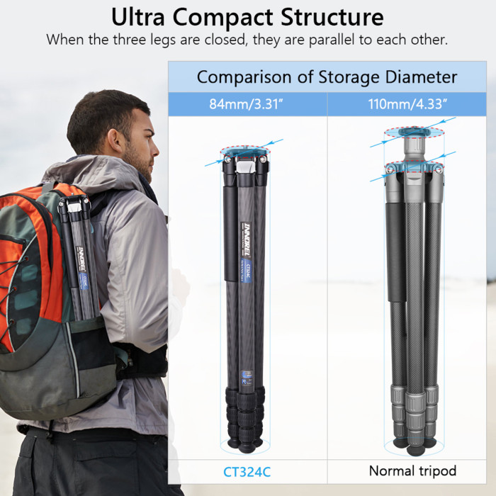 Compact Carbon Fiber Tripod with Stone Bag INNOREL CT324C