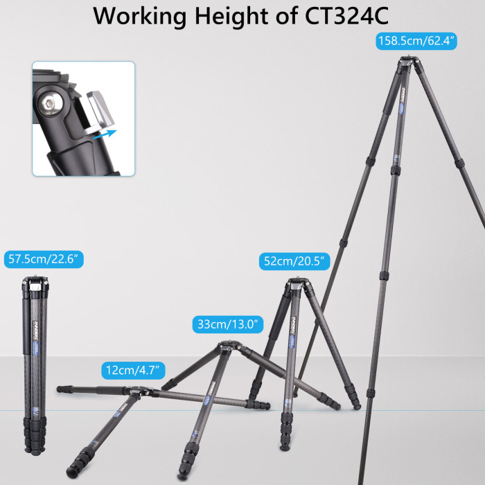 Compact Carbon Fiber Tripod with Stone Bag INNOREL CT324C