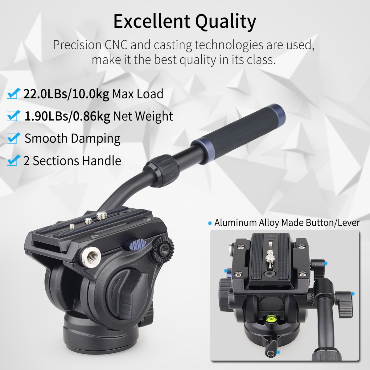 INNOREL H70 Fluidkopf Für Videoaufnahmen – Schwenkkopf Für DSLR-Kameras, Camcorder & Teleskope Bis 8 Kg