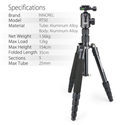 Professional Photographic Travel Compact Aluminum Tripod Monopod INNOREL RT50