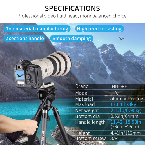 Video Tripod Head Heavy Duty Camera Fluid Drag Pan Head INNOREL H70