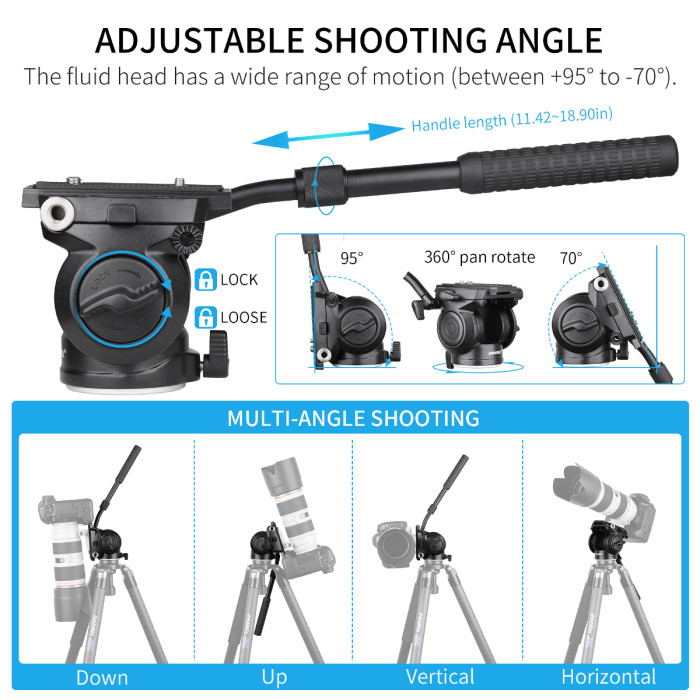 Video Tripod Head Heavy Duty Camera Fluid Drag Pan Head INNOREL H70